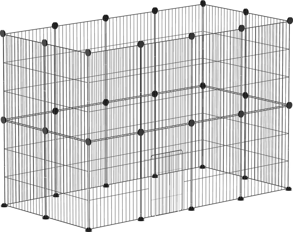PawHut Freigehege für Kaninchen, Kleintiergehege Freilaufgehege, Meerschweinchen Gehege, Kleintiergehege aus Stahl, Gittergehege inkl. Tür, Indoo...