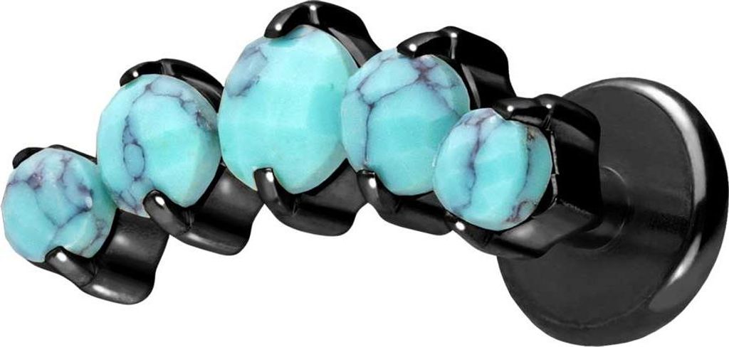 Ohrpiercing, Nasenpiercing Titan Labret mit Push Fit 5 SYNTHETISCHE TÜRKISE Schwarz Stablänge: 8mm | Stabstärke: 1,2mm