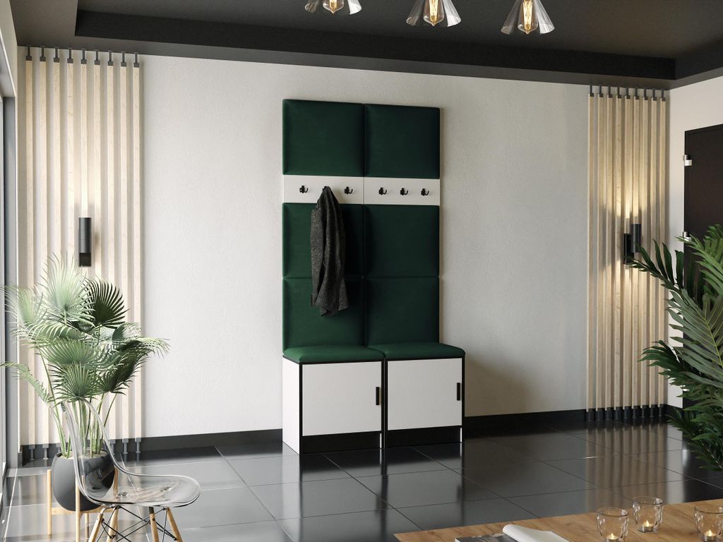 KIER FURNITURE Kleiderschrank, Weiß + Stoff Grün - 106,4x205x39cm