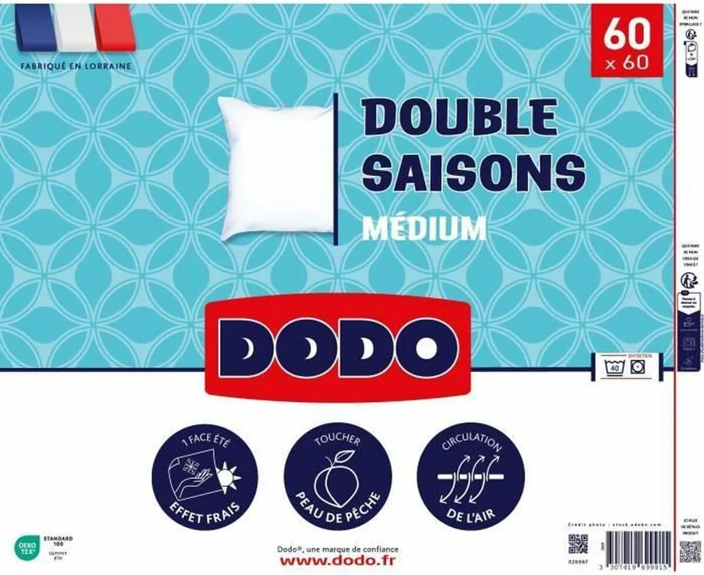 Oreiller DODO VOLUPT'AIR Blanc 60 x 60 cm - Confort Ferme et Moelleux