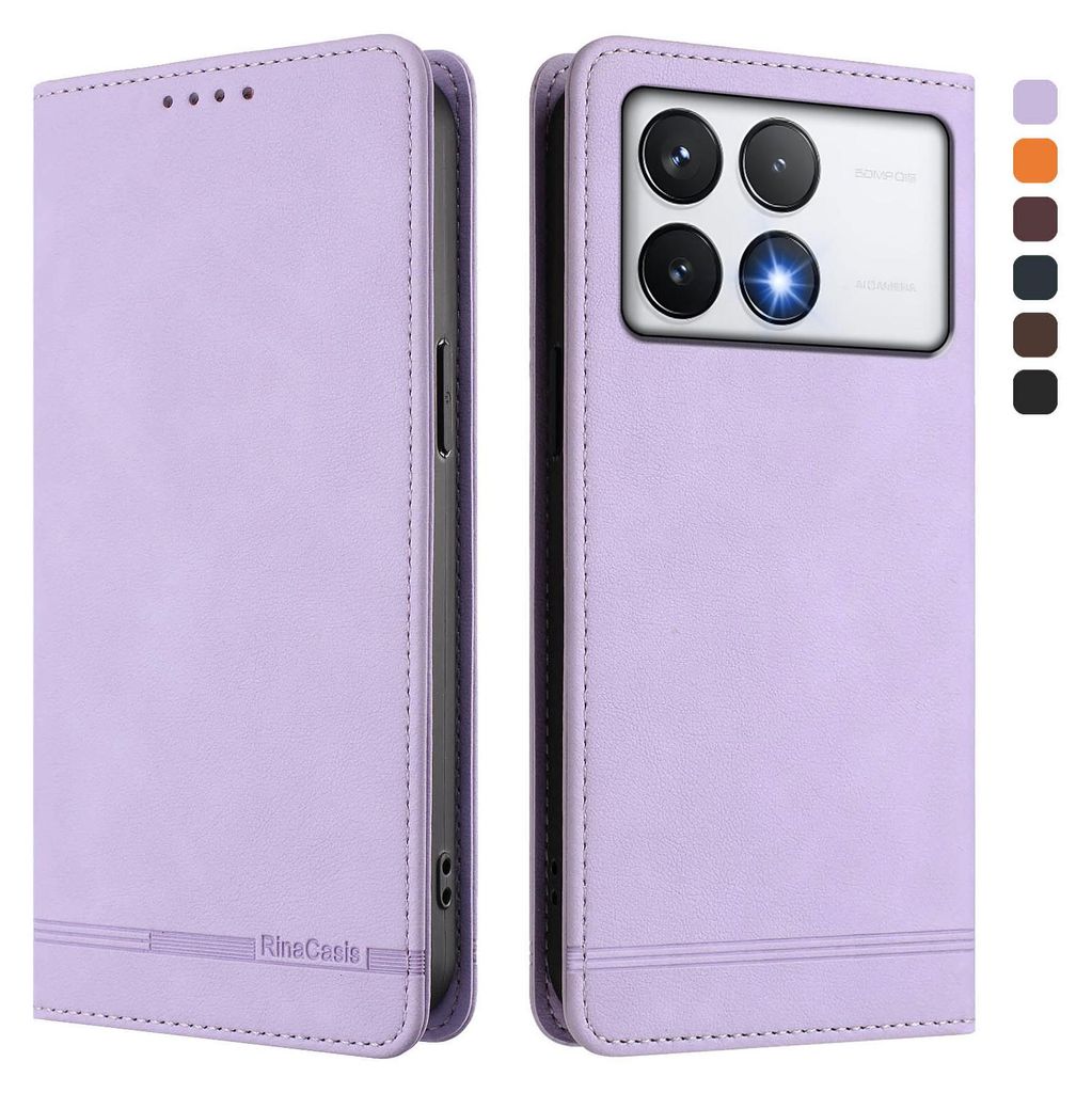 Hülle für Xiaomi Poco F6 Pro, Retro Kunstleder Ständer Klapphülle mit Kartenfächer und Magnetische Violett