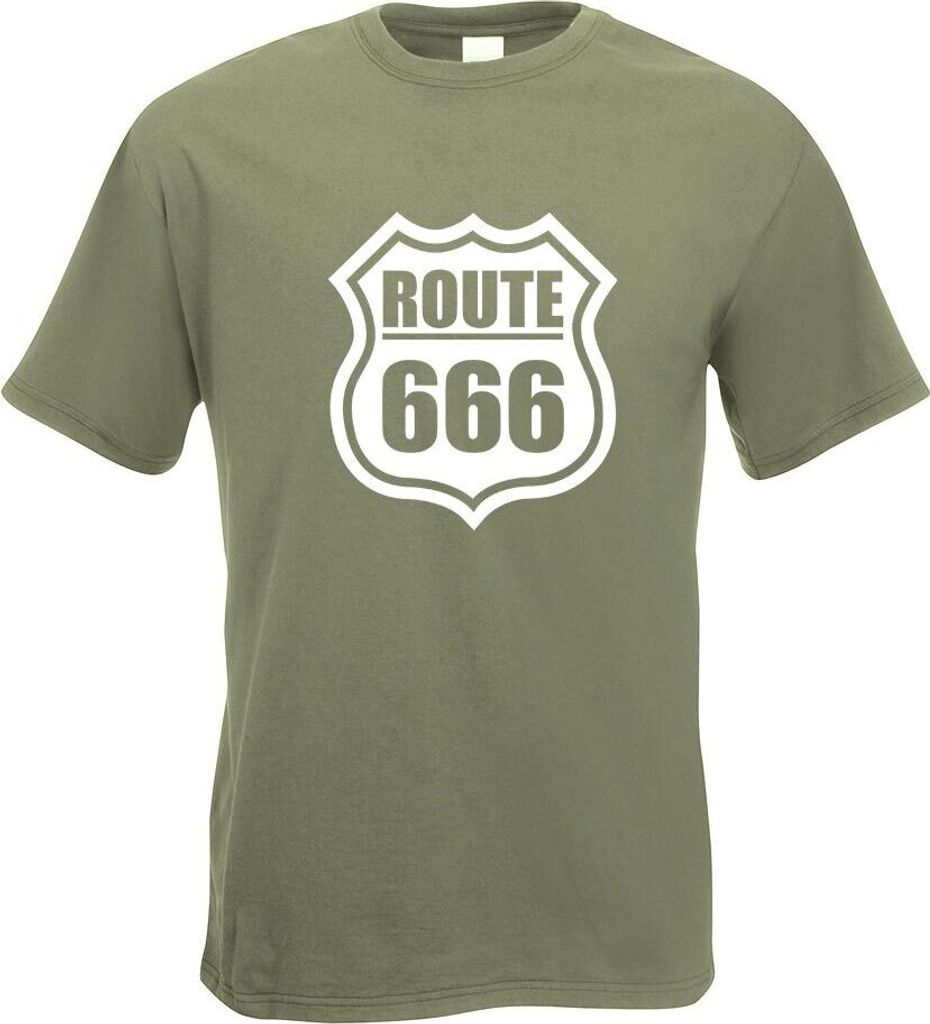 Kiwistar - T-Shirt - Olive - Route 666 Motiv Bedruckt Funshirt Design Print - mit Motiv Bedruckt - Funshirt Design - Sport - Freizeit - Herren - S