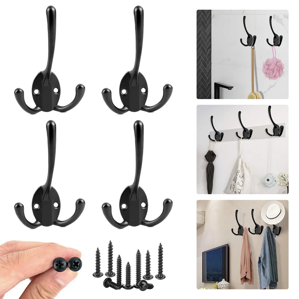 Lot de 12 crochets muraux à visser en métal noir robuste pour la maison