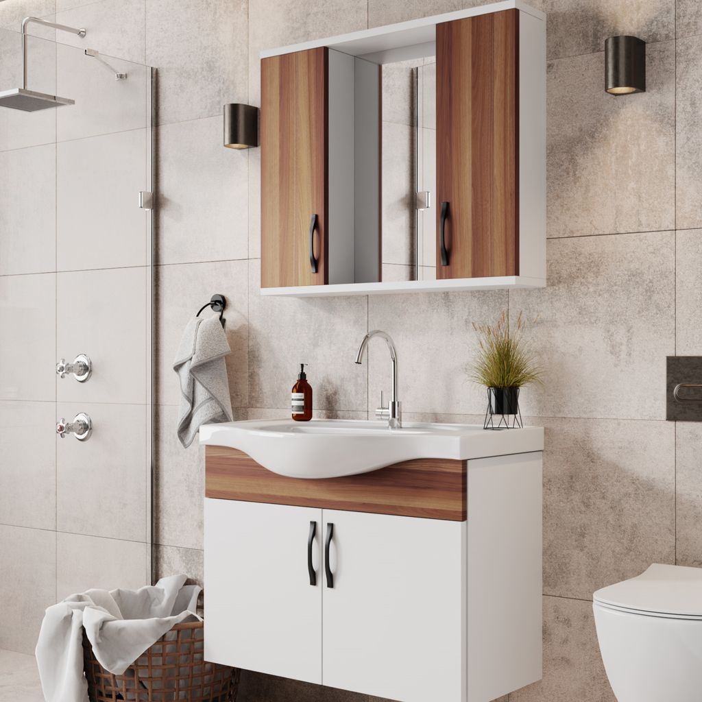 Badezimmermöbel Set Mercan 80 | Keramikwaschbecken Produktbild 