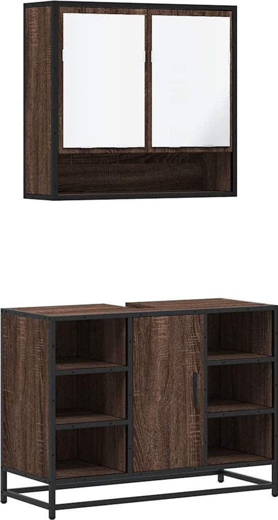 2-tlg. Badmöbel-Set Braun Eichen-Optik Holzwerkstoff
