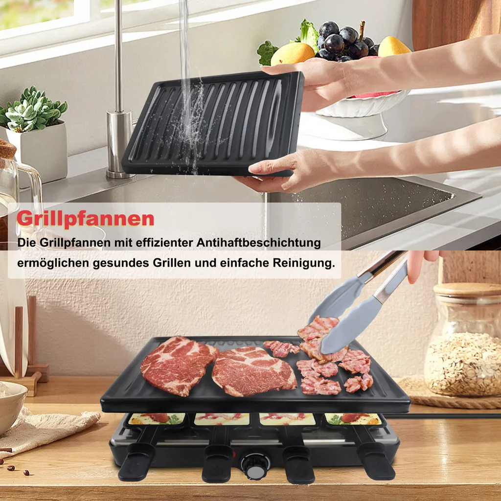Appareil à Raclette et Gril de Table 2-en-1 avec Plaque Multi-Grillades - 5