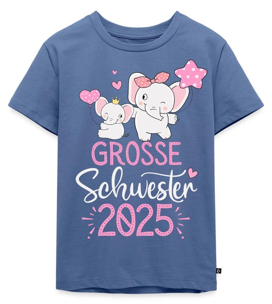 Spreadshirt Große Schwester 2025 Elefanten Geschwister Kinder Premium T-Shirt, 122/128 (6 Jahre), Taubenblau