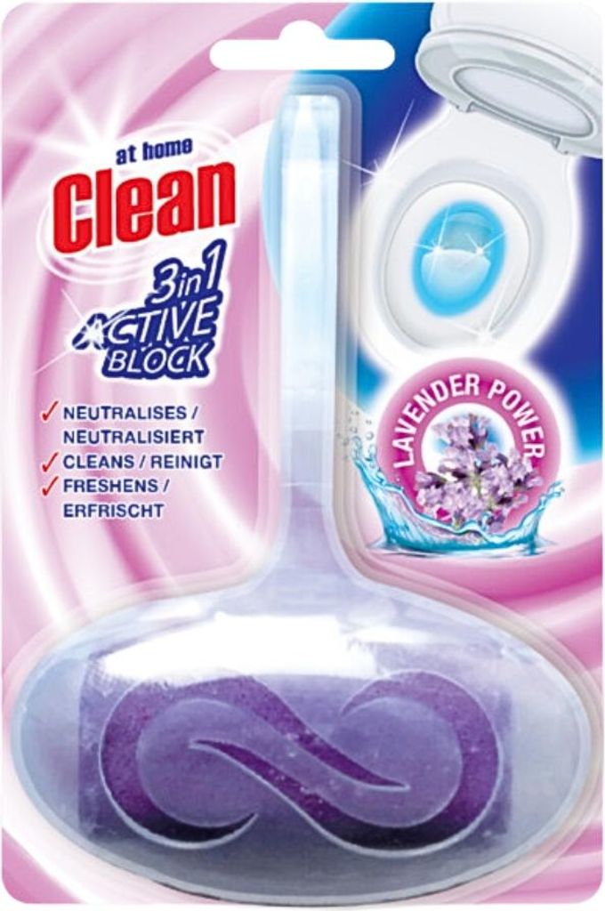 At Home - Clean - Toilettenblock - 3 in 1 Aktiv - Lavendel Power - Neutralisiert & Reinigt - 1 Block - 1 Stück