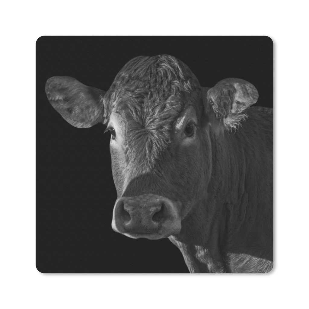 MuchoWow Mauspad Mousepad Kuh - Tiere - Schwarz - Weiß - Porträt 30x30 cm - Mousepads - Maus Mat - Pad - Mausunterlage - Gaming
