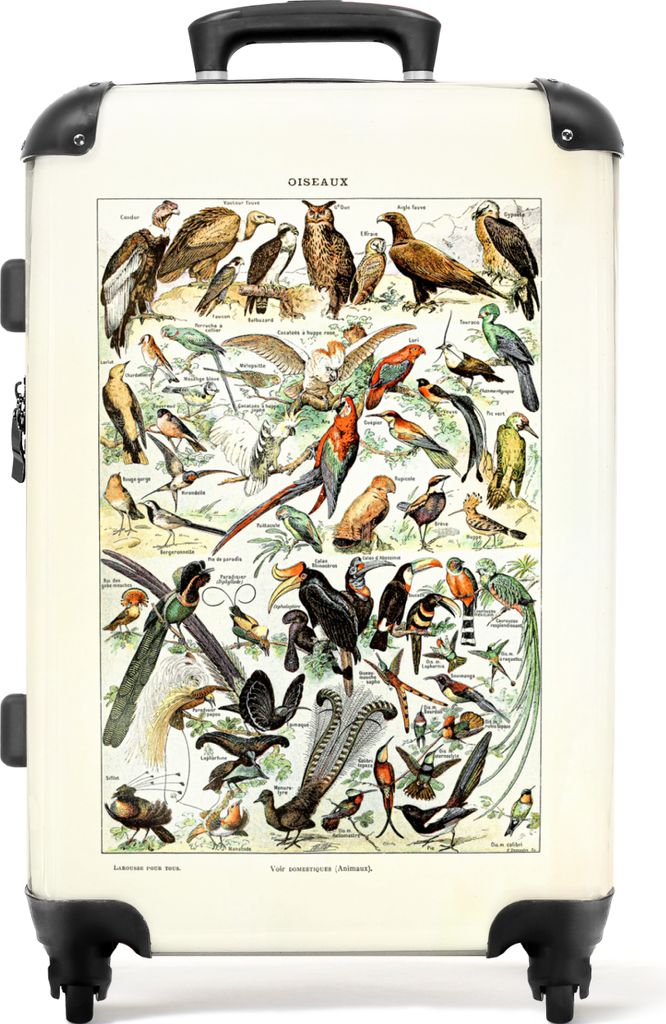 NoBoringSuitcases.com Großer Koffer - Vintage - Vogel - Tiere - Millot - Kunst - Kombinationsschloss TSA - Hartschalen Trolley 4 Rollen - 72 lit...