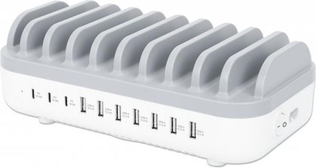 MANHATTAN 10portová nabíjecí stanice USB 120W bílá/šedá Obrázek produktu 