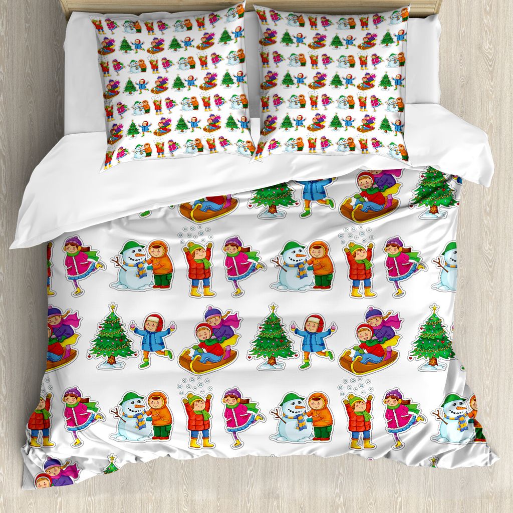 ABAKUHAUS Winter Bettbezug, Kinder in Saison Kleidung, Milbensicher Allergiker geeignet mit Kissenbezügen, 155 cm x 220 cm - 80 x 80 cm, Mehrfarbig