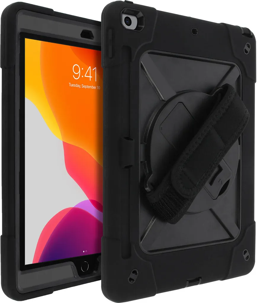 Cover iPad 10.2 Nera: Maniglia Rotante e Protezione Ibrida Premium
