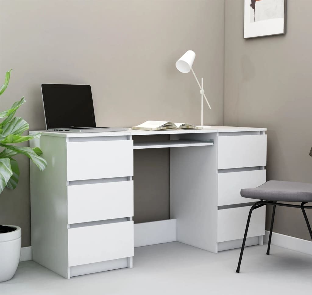 The Living Store Schreibtisch Weiß 140x50x77 cm Holzwerkstoff