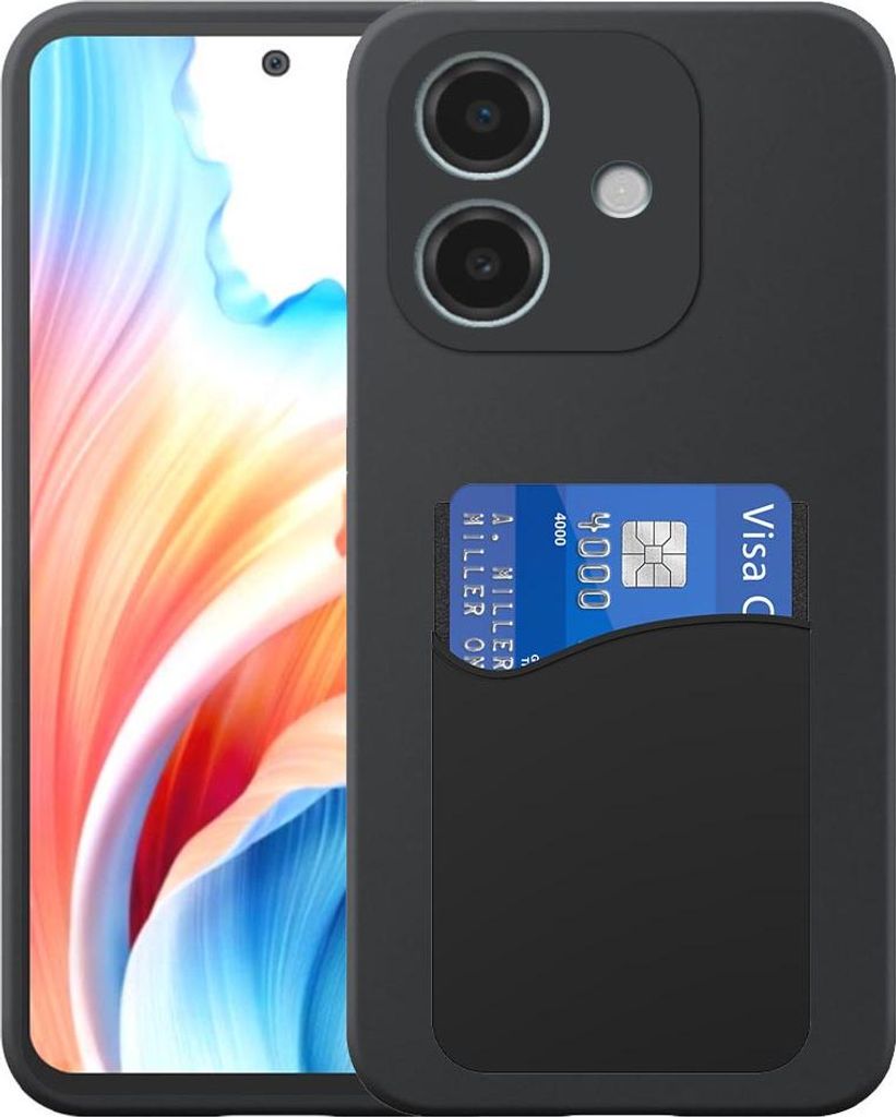 Geeignet für Oppo A2 / A79 Phone Case mit Silikon-Kartenhalter - Flexible Back Cover Case Silikon TPU mit Silikon Cardslot - Schwarz - Smartphonica