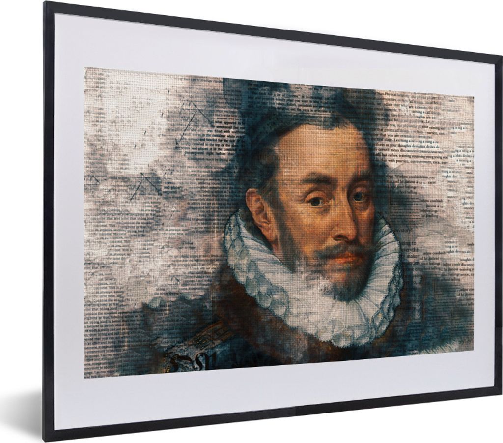 MuchoWow Gerahmtes Poster Wilhelm von Oranien - Adriaen Thomasz - Zeitungsartikel 40x30 cm - Poster mit Schwarzem Bilderrahmen Wandposter Rahmen ...