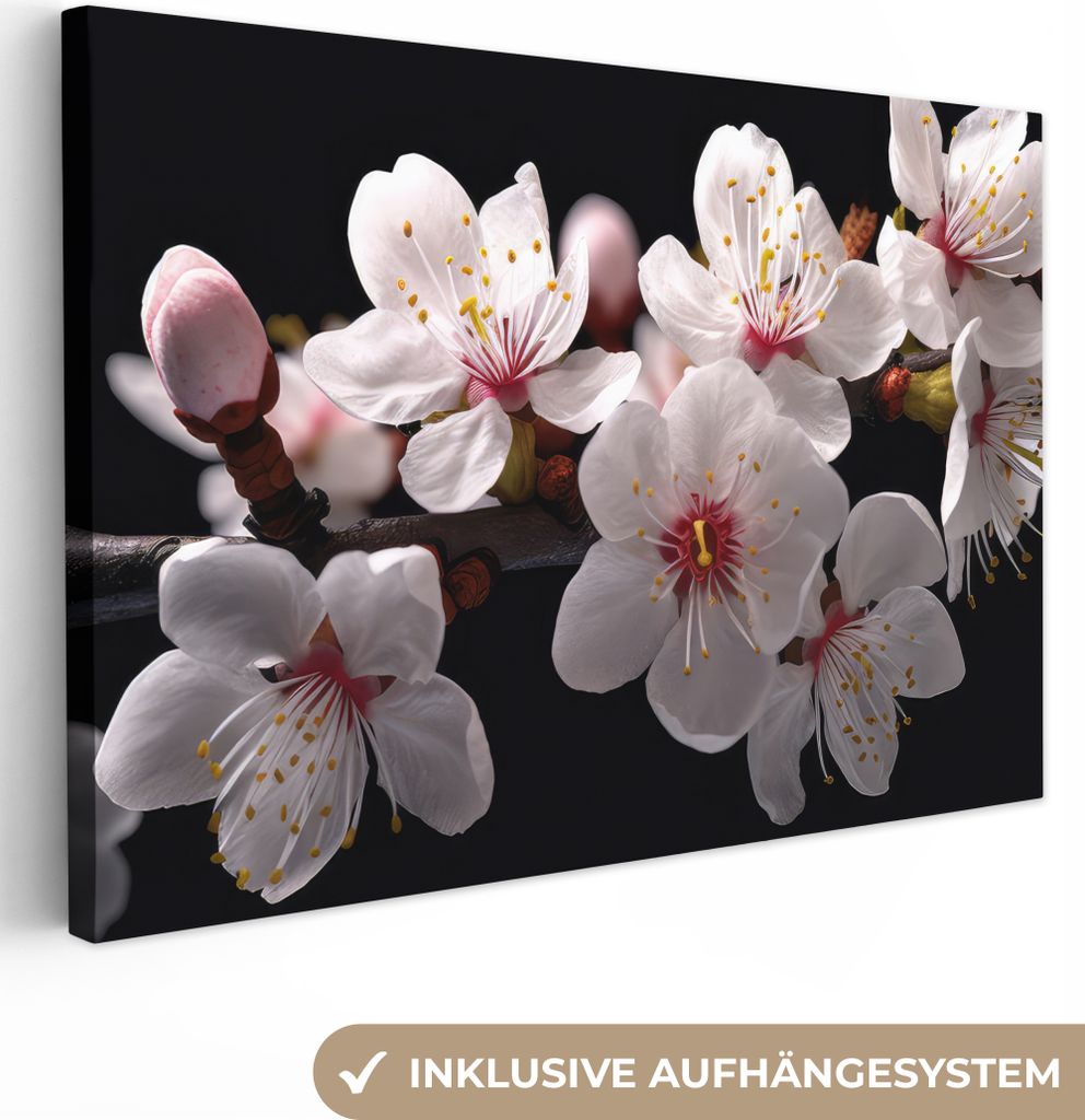 OneMillionCanvasses - Leinwandbilder - 140x90 cm, Sakura - Blumen - Blütenzweige - Botanisch - Weiß, Wandbilder Kunstdruck Wanddekoration - Fot...