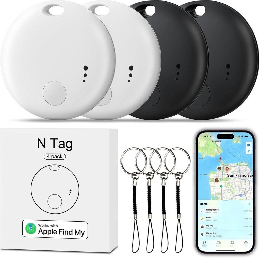 Bluetooth Tracker 4er Set – Schlüsselfinder für iOS & Apple „Wo ist?“ kompatibel