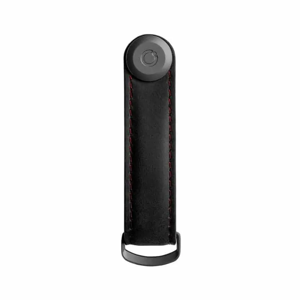Orbitkey Leather Crazy Horse Nero - Portachiavi Elegante con Cuciture Rosse