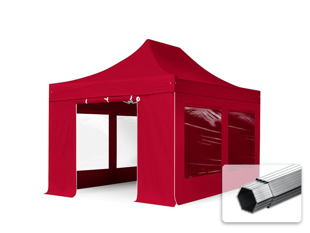 TOOLPORT 3x4,5m Aluminium Faltpavillon, inkl. 4 Seitenteile, rot