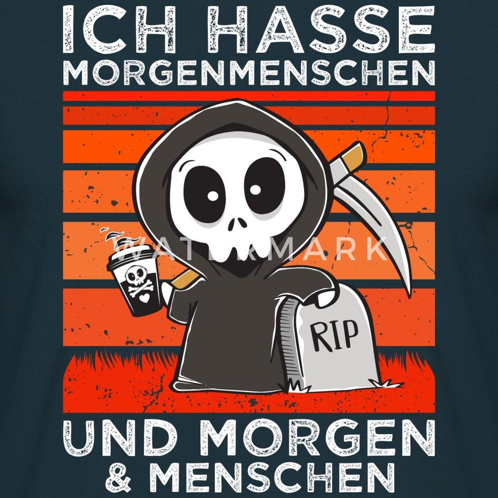 Spreadshirt Ich Hasse Morgenmenschen Lustiger Sensenmann Männer T-Shirt, 4XL, Navy