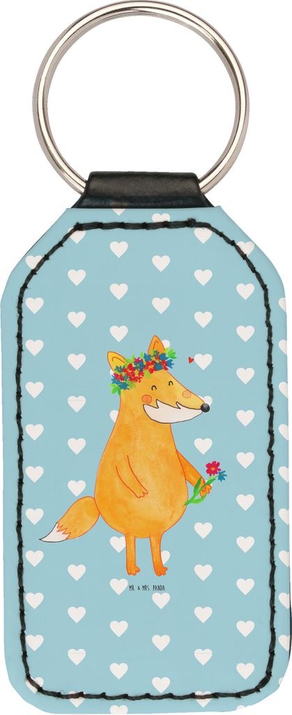 Mr. & Mrs. Panda schlüssel anhänger Fuchs Blumen - Türkis Pastell - Geschenk, Schlüsselanhänger Mit Spruch, Fox, schlüsselbund, Boho, Taschen...
