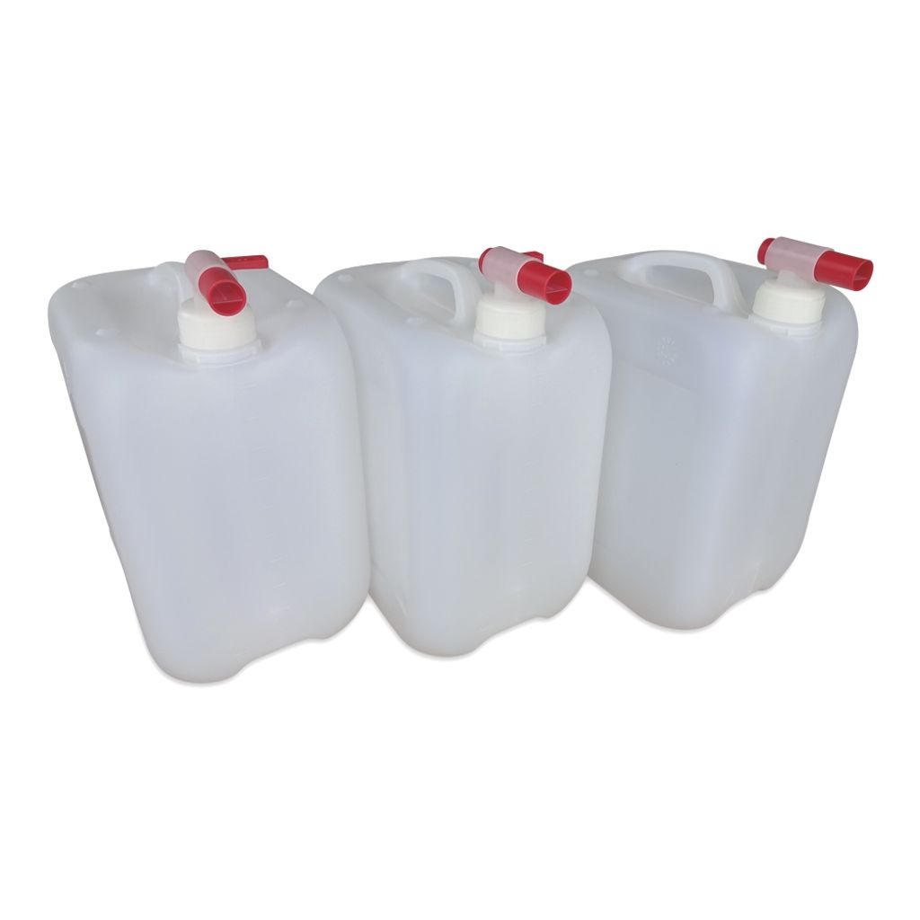 3 x 10 Liter 10 L Trinkwasserkanister Kunststoffkanister natur DIN45 3xHahn 