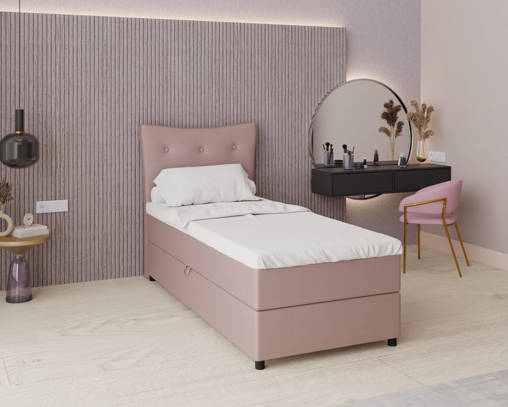 Boxspringbett, 90cm x 200cm, Grau, mit Bettkasten, Matratze und Topper, Einzelbett, NEVADA, Panda Möbel