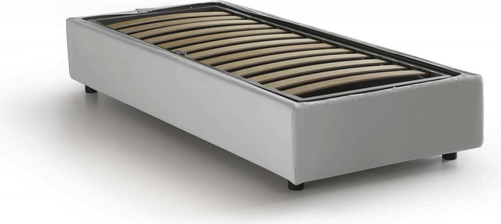 Einzelbett Ambra, Containerbett mit Kunstlederbezug, 100% Italy, Frontöffnung, passend für Matratze Cm 80x190, Weiß
