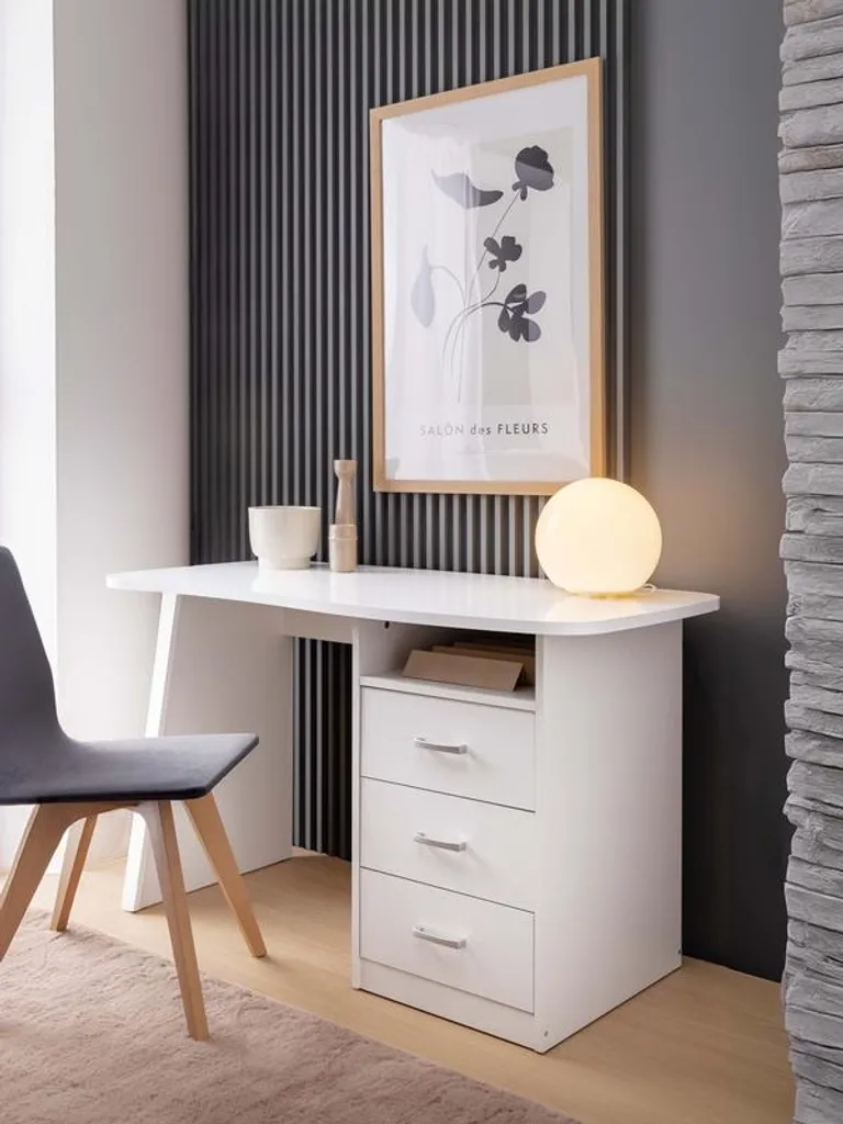Bureau Adam Multi-rangements avec 3 Tiroirs et Étagère de Rangement Stable - 4