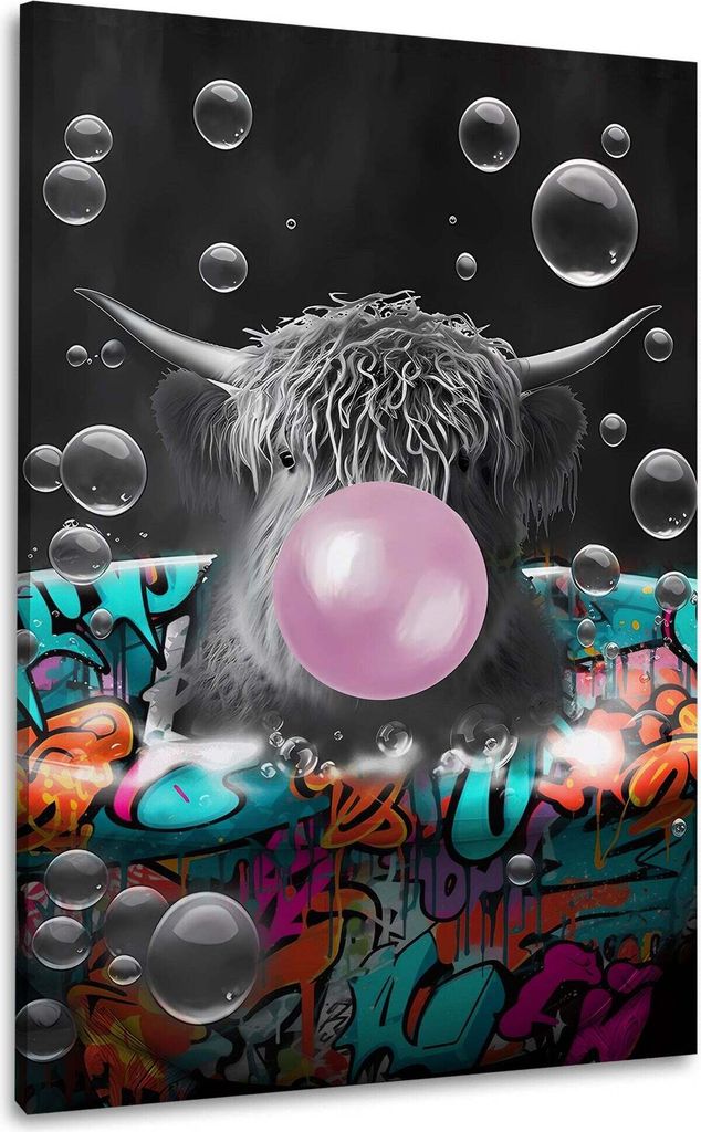 Wandbild Leinwandbild Kunstdruck XXL Wanddeko Stier in der Badewanne: 60x90x4cm