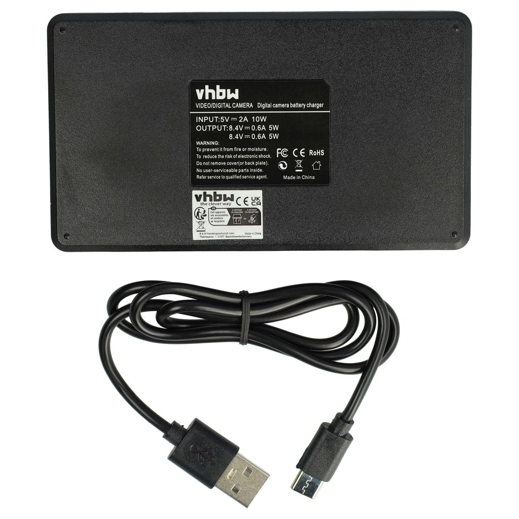 vhbw Dual USB Ladegerät kompatibel mit Sony ZV-E1 Kamera/Akku - Ladeschale + Micro-USB-Kabel mit Display, 8,4 V