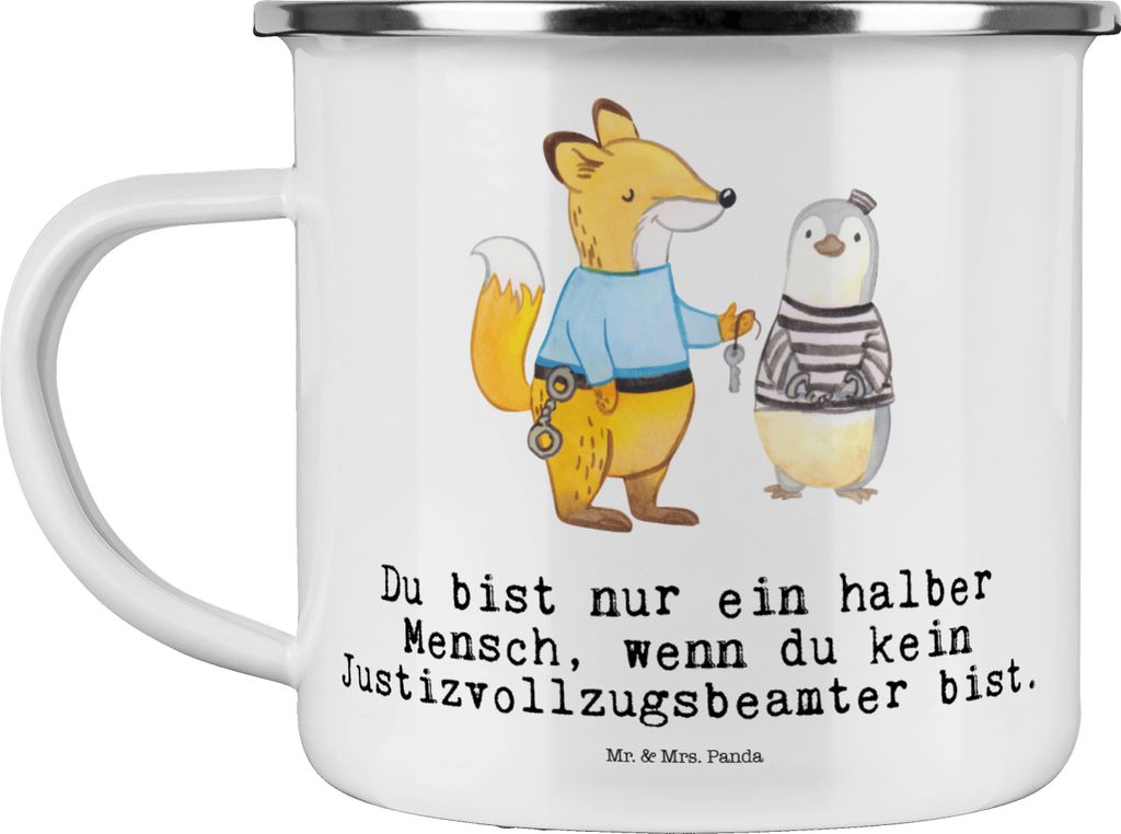 Mr. & Mrs. Panda Teetasse Justizvollzugsbeamter Herz - Weiß - Geschenk, Gefängnis, Emaille Tasse, Pott, Teebecher, Blechtasse, Haferl, Lustig, Sp...