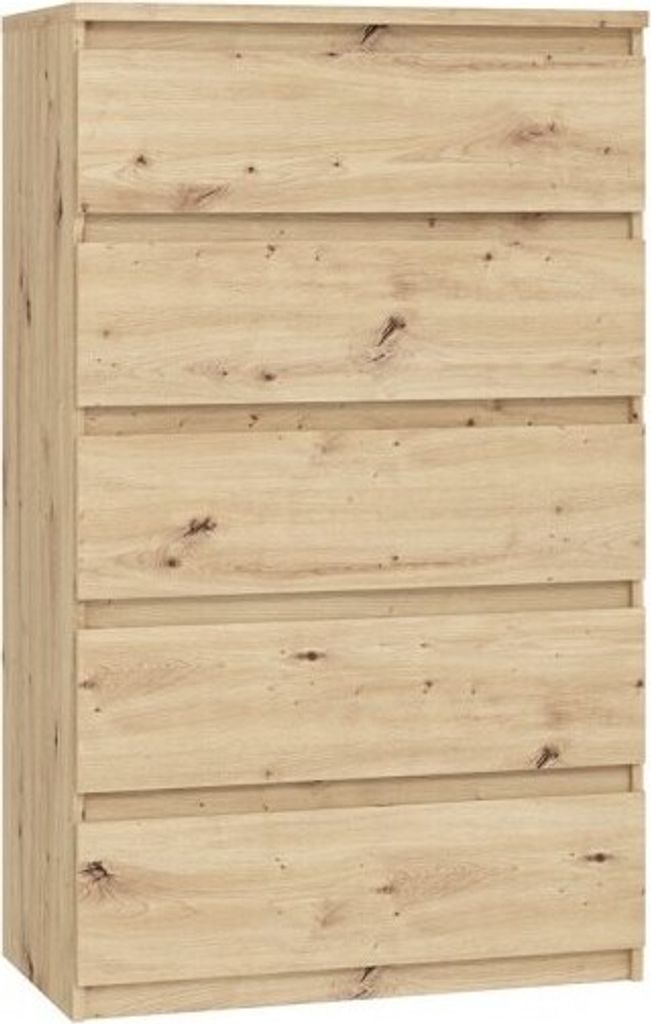 Hohe Kommode 77x128x42 cm Chelsea CHLK45 mit 5 Schubkästen Artisan Eiche