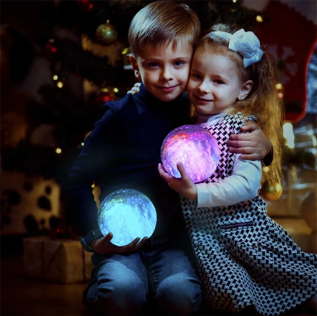 Veilleuse Bébé Lampe Lune 3D Rechargeable 15cm avec Télécommande Sans Fil