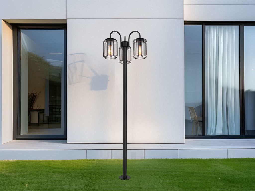 LED Mastleuchte 3-flammig Garten Wegbeleuchtung Edelstahl Schwarz, Höhe 180cm