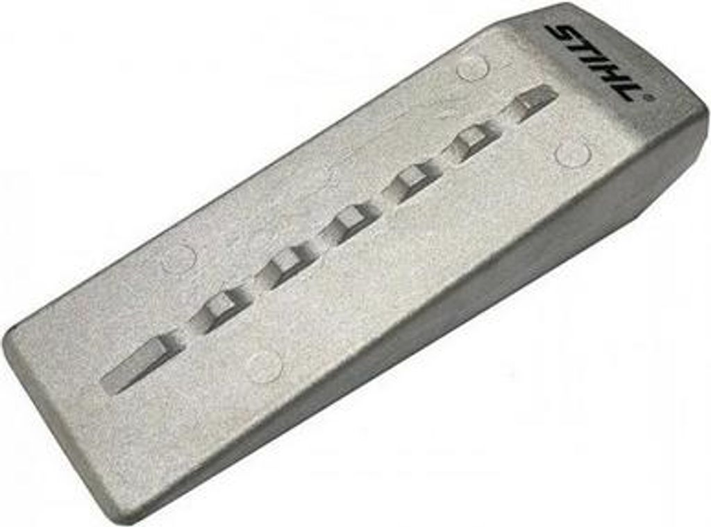 A single Stihl felling and splitting wedge made of aluminum, shown from a diagonal angle on a white background.