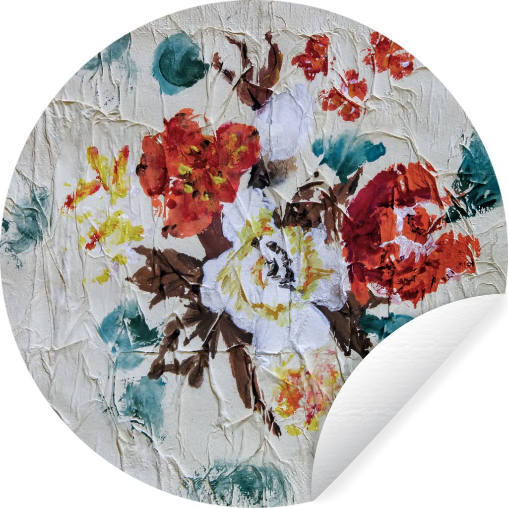MuchoWow Runde Wandtattoo - Wandsticker Tapete Aufkleber Aquarellierte Blumen an einer Wand Ø 30 cm Selbstklebend und Repositionierbar - Wandauf...