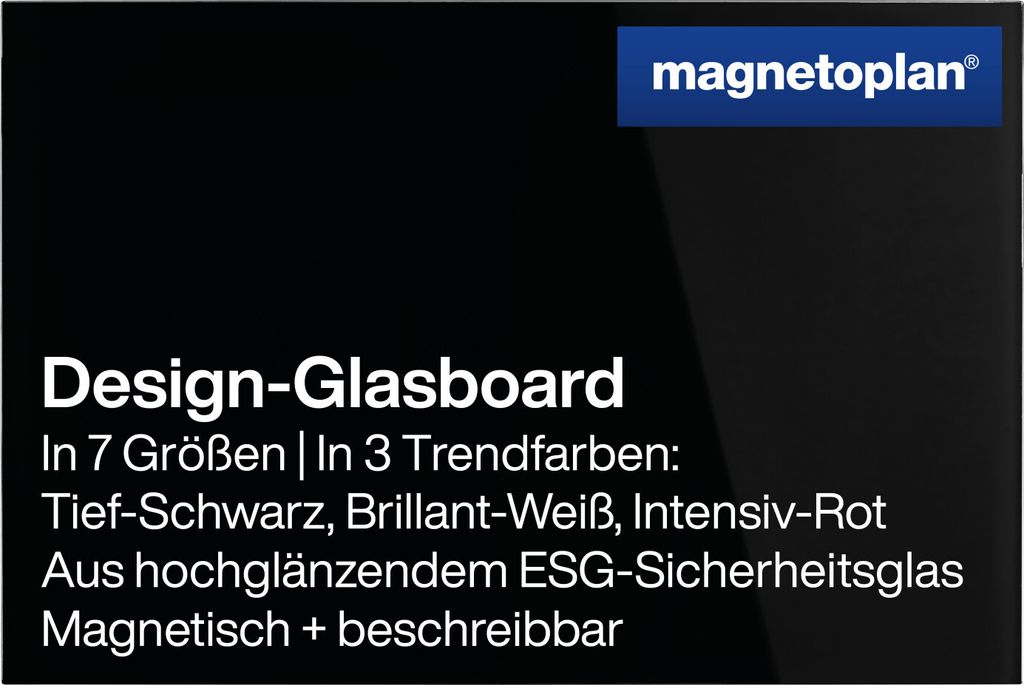 Magnetoplan Design-Glasboard - magnethaftend und beschreibbar - 60x40cm - Schwarz