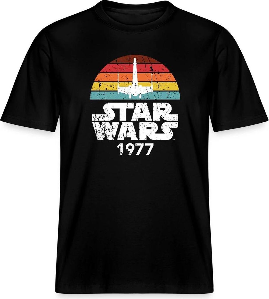 Star Wars Schriftzug 1977 Mit Raumschiff Retro Relaxed Fit Uni T-Shirt, 3XL, Schwarz