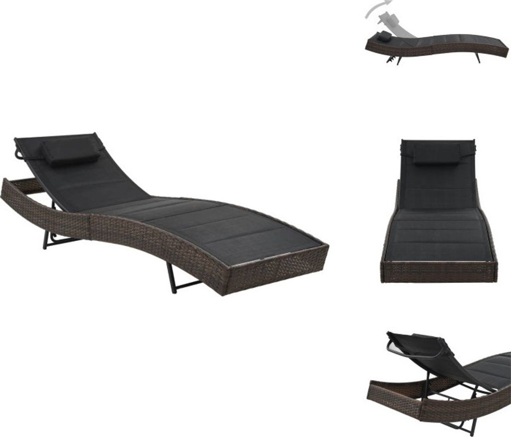 vidaXL Sonnenliege Poly Rattan und Textilene Braun - Sonnenliegen