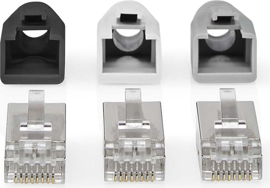 Nedis RJ45-Stecker - RJ45 Pass Through - Festes/verseiltes FTP CAT6 - Gerade - Vergoldet - 10 Stück - Polycarbonate - Grau / Schwarz / Weiss - Box