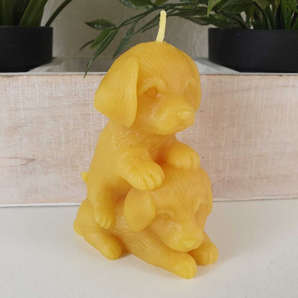 Bienenwachskerze verspielte Hunde Kerze 9 cm