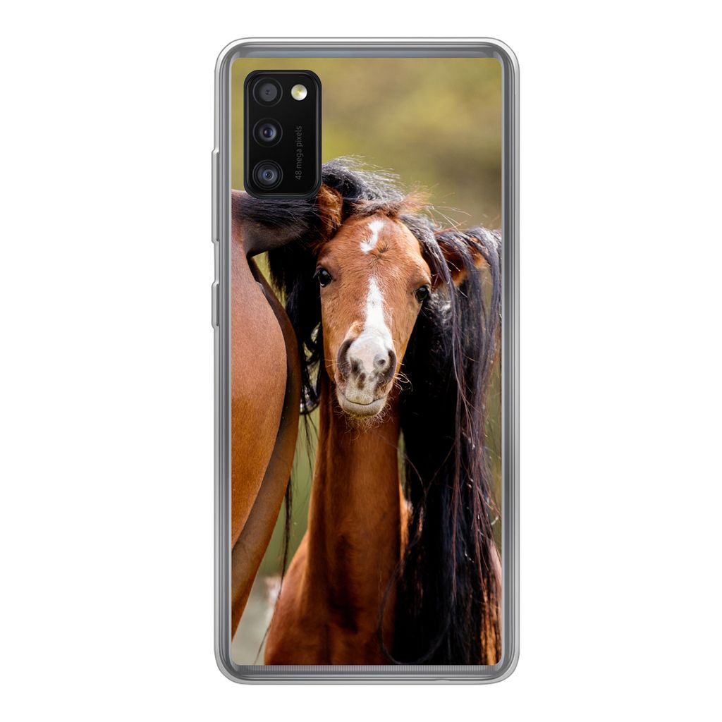 MuchoWow Handyhülle Schutzhülle Hülle für Samsung Galaxy A41 Pferde - Natur - Braun Silikon Softcase Handy Hülle - Mobiltelefon