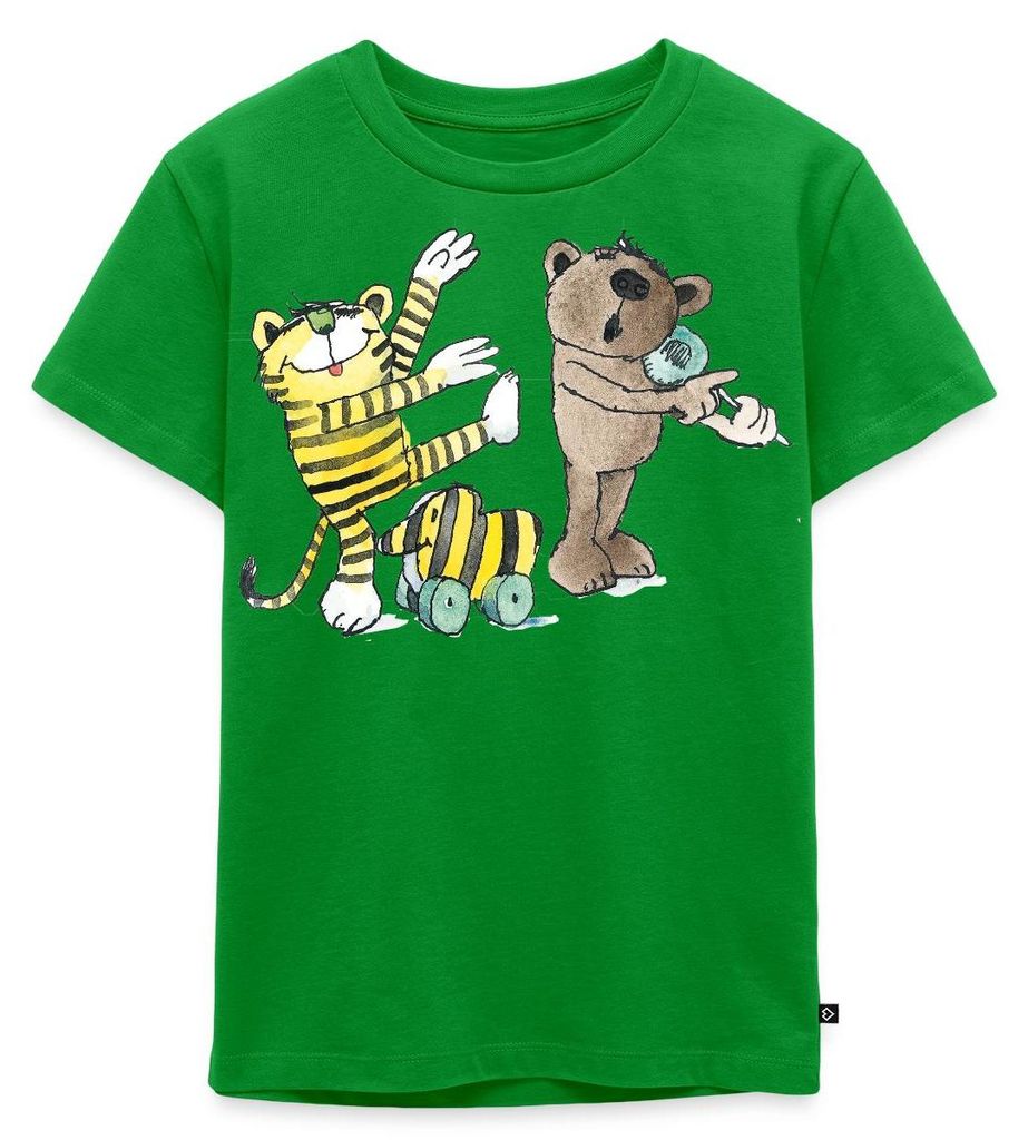 Spreadshirt Janosch Tiger und Freunde Machen Musik Kinder Premium T-Shirt, 122/128 (6 Jahre), Grün