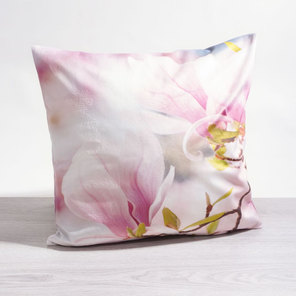 Kissen Deko von Lysel - rosa Blume Magnolie 50x50 Polyester kissenbezug Dekokissen