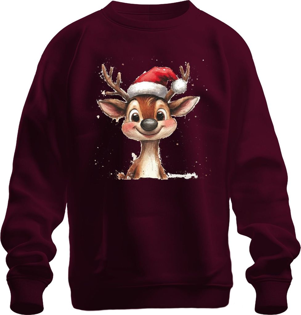 Weihnachten Süßes Rentier Santa Hut Geschenk Kinder Familie Uni Sweatshirt Pullover, Burgundy, S