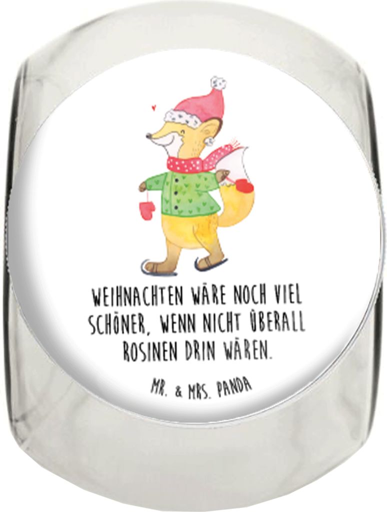 Mr. & Mrs. Panda Bonboniere Fuchs Schlittschuhe XL 2000ml - Weiß - Geschenk, aufbewahrungsglas, Bonbonglas, glasbehälter, Weihnachtsbaum, Winter,...