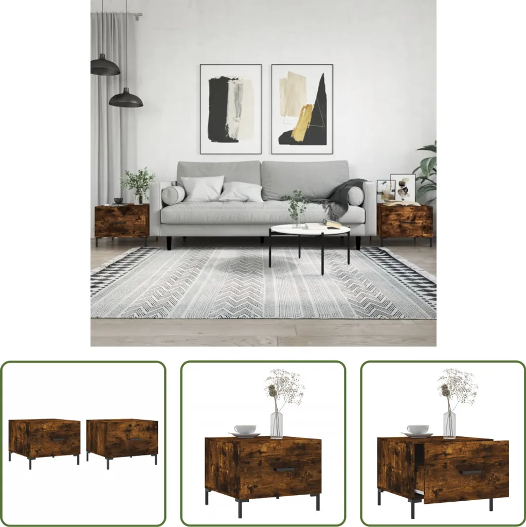 Tavolini Salotto Quadrati 50x50 cm Rovere Fumé Set 2 Pezzi Solid