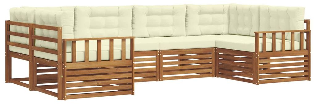 vidaXL Outdoor-Sofagarnitur 6 pcs Natur und Creme Massivholz Akazie
